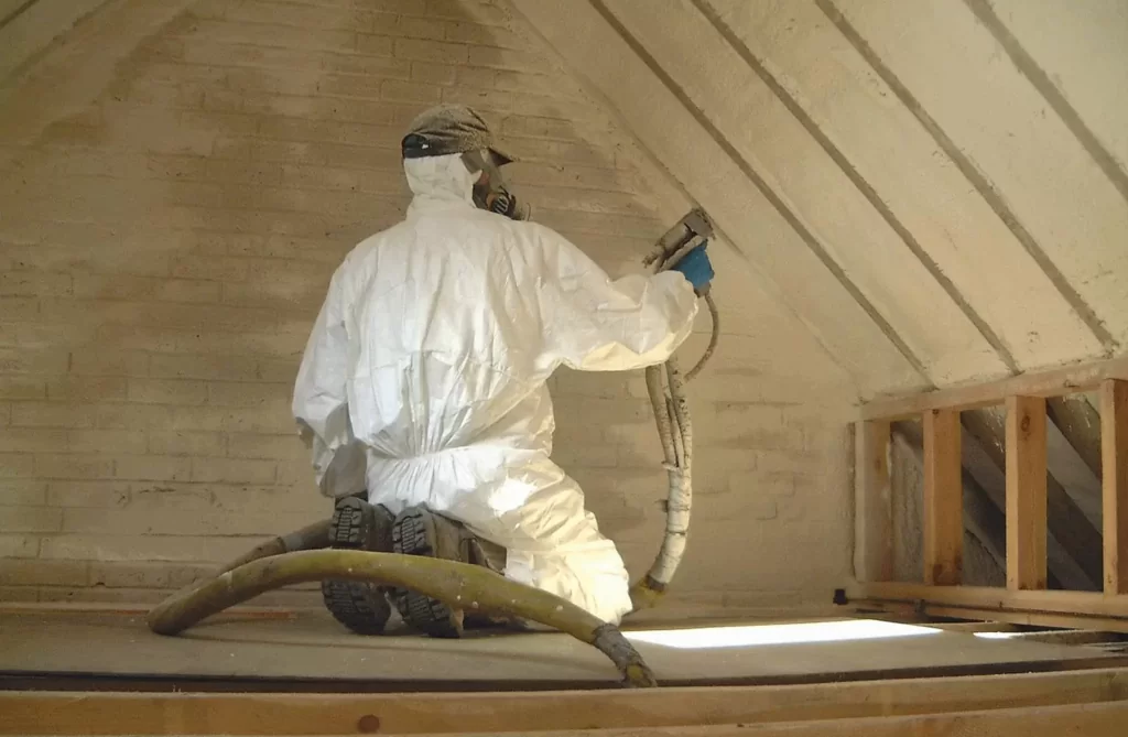 Spray foam insulation installation by Division 7 Contracting